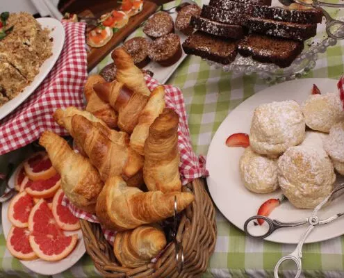 Breakfast pastries and fruit